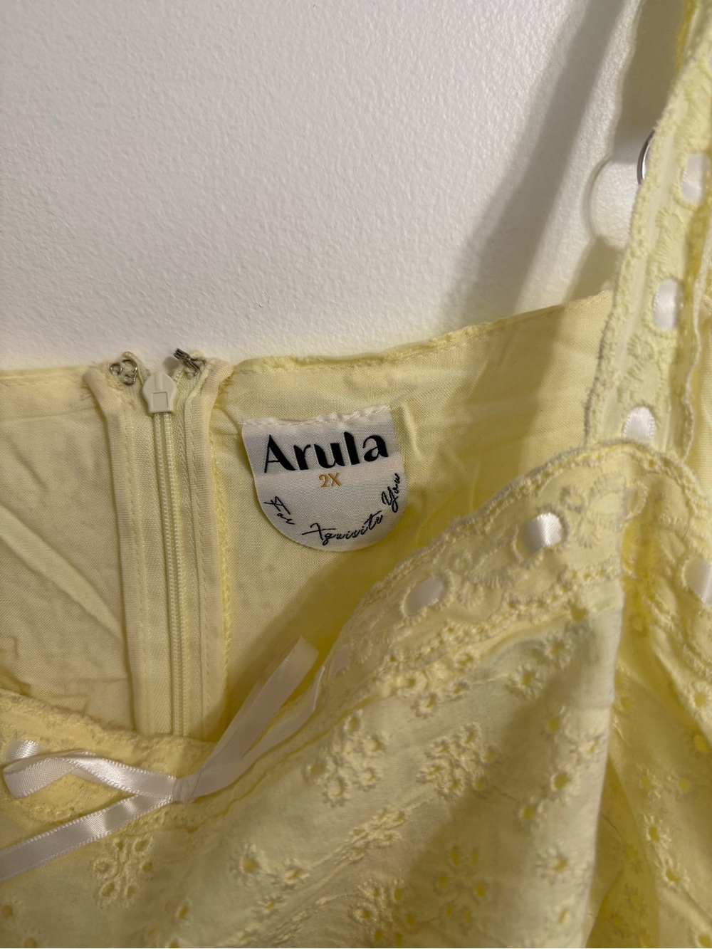 ARULA Eyelet Mini Dress in Pale Yellow - Picture 3 of 4